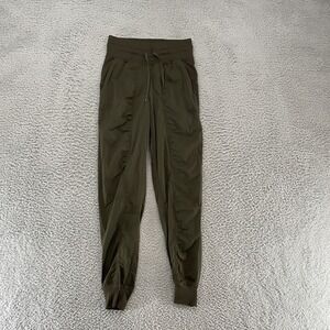 Lululemon Dance Studio Pants Womens 0 Olive Green Joggers Ruched 27 Inch